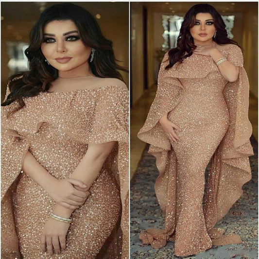 2023 Y2K 2023 New Glitter shawl Rose Gold Evening Dress Long Sleeve Luxury image 0
