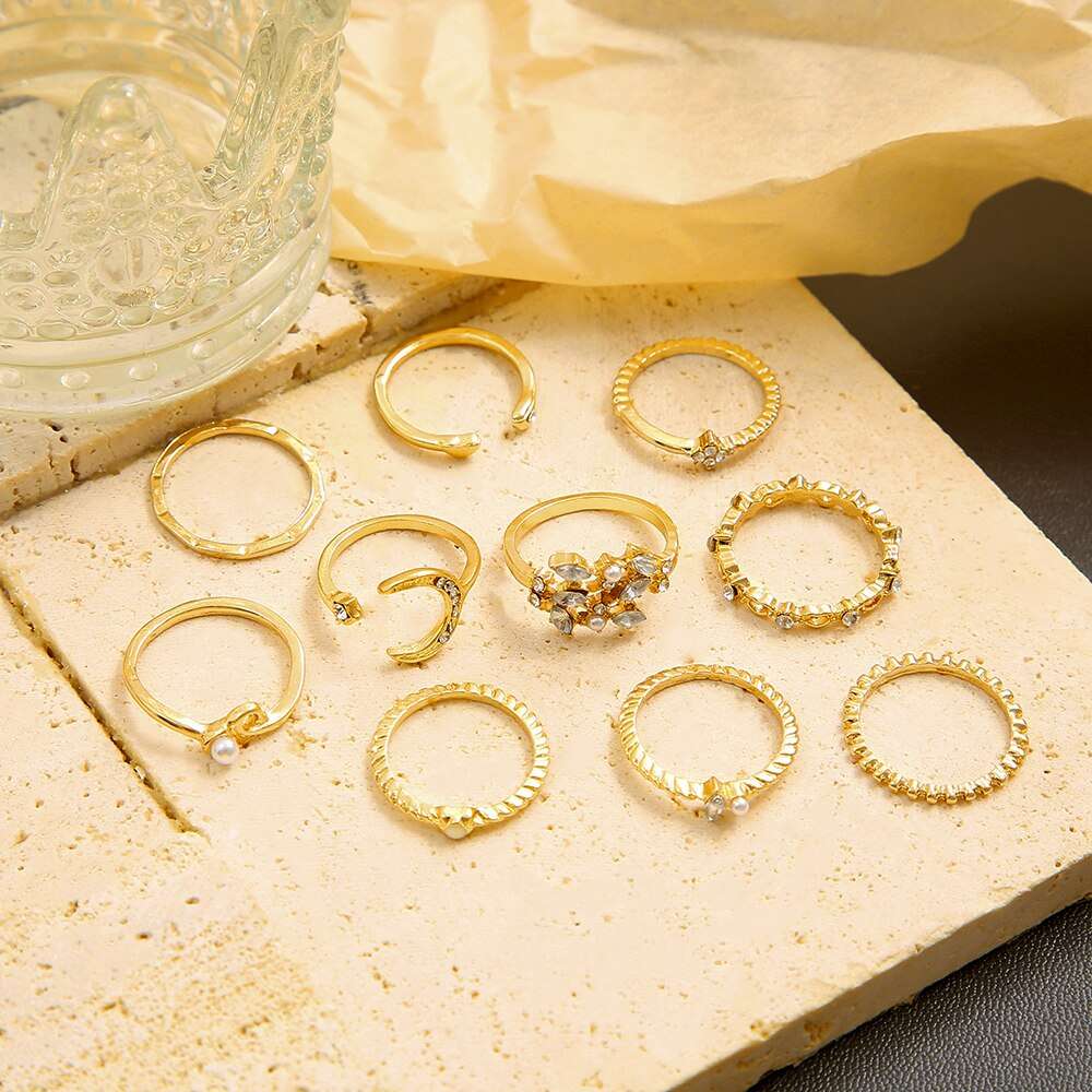 10Pcs Rings Suit For Women Gold-color Chain Ring Set Bohemian Style Coin Snake image 4