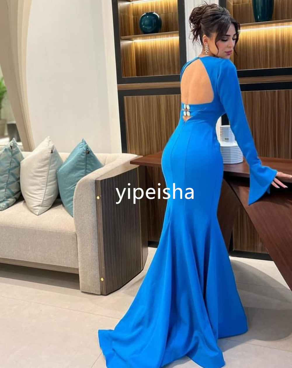 Intricate Jersey Pleat Trumpet Square Neck Long Dresses Homecoming  Exquisite H image 2
