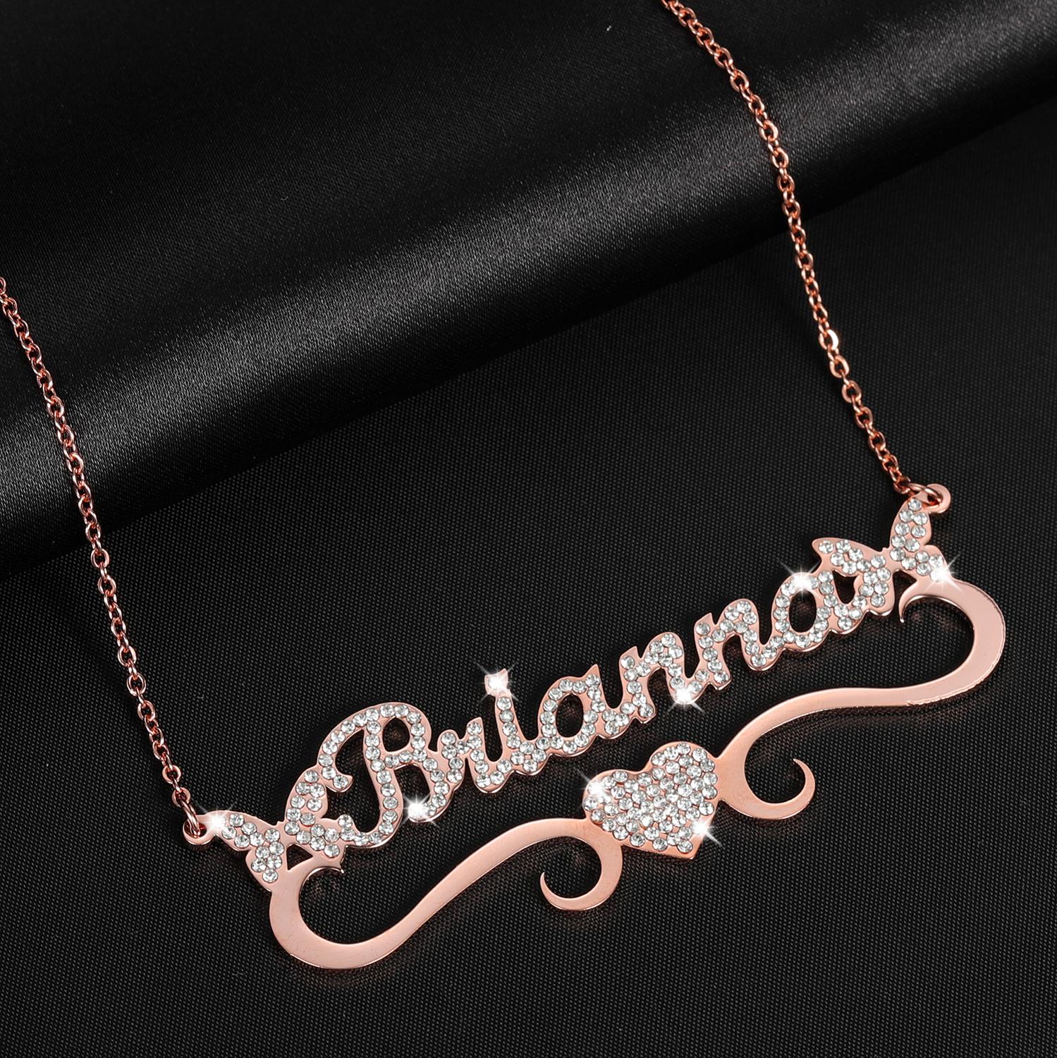 Personalized Heart Iced Out Name Necklace Butterfly Pendants Stainless Steel image 2