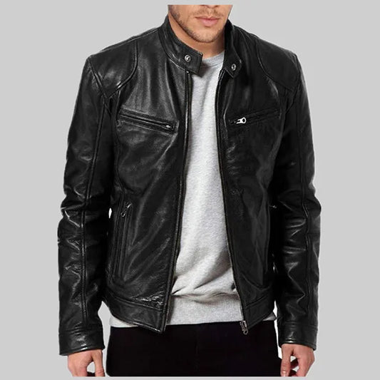 2024 Spring Mens Fashion Leather Jacket Slim Fit Stand Collar PU Jacket Male An image 0