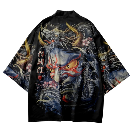 Traditional Samurai Kimono Men Japanese Anime Dragon Print Cosplay Haori Female image 0