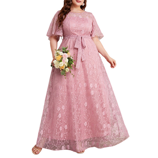 Women Plus Size Dress Elegant V-Neck Sleeveless Floral Print Maxi Dress with Be image 0