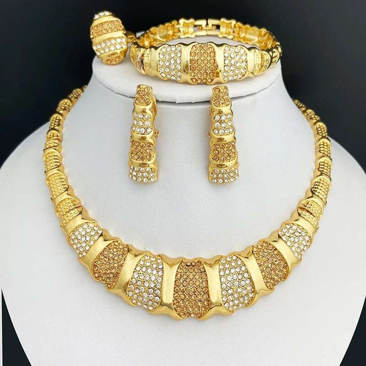 Latest Dubai Gold Color Jewelry Sets Luxury 18K Gold Plated Women Necklaces Ear image 0