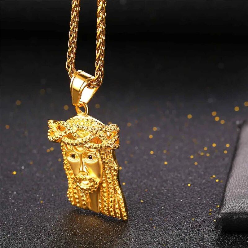 U7 Jesus Piece Christian Necklace Silver/Gold Color Stainless Steel Pendant & C image 2