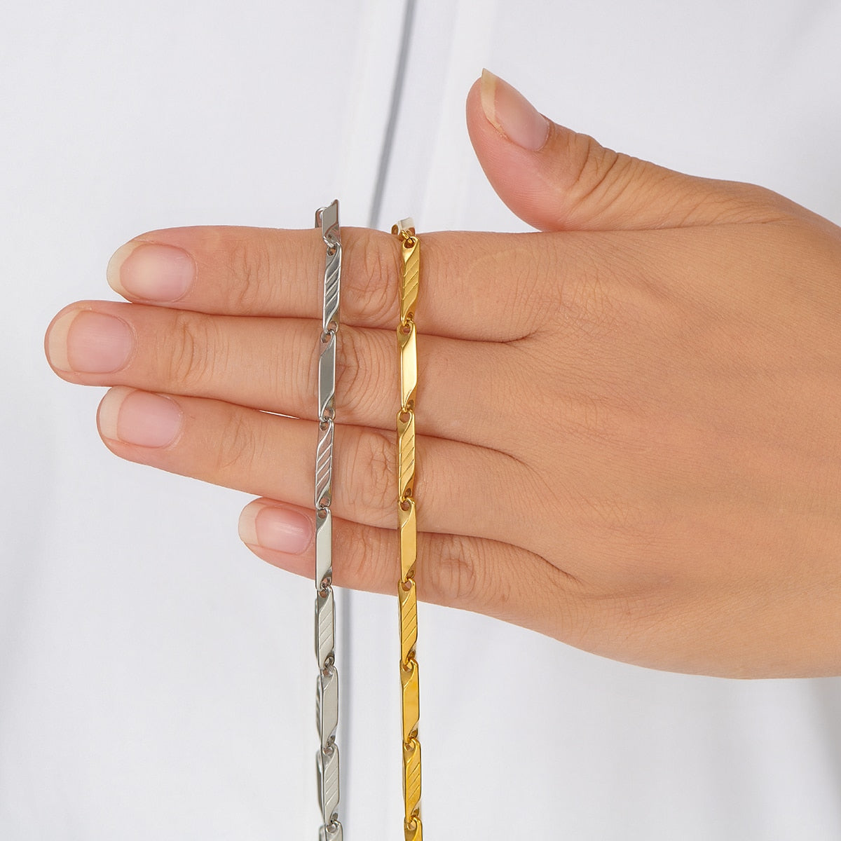 1 Piece 3mm Thickness Gold and Silver Color Military Bamboo Necklace Stainless image 7