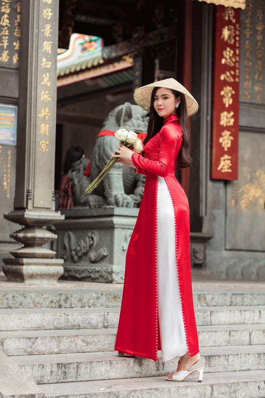 Customized  Red Women Aodai Vetnam Clothing Long Cheongsam Aodai Vietnamese Tra image 0