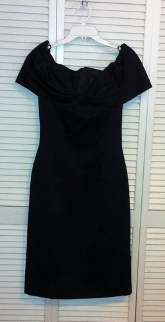 Victor Costa Women Dresses Satin Black Bow-Like Collar Midi-Length Size 6 image 0