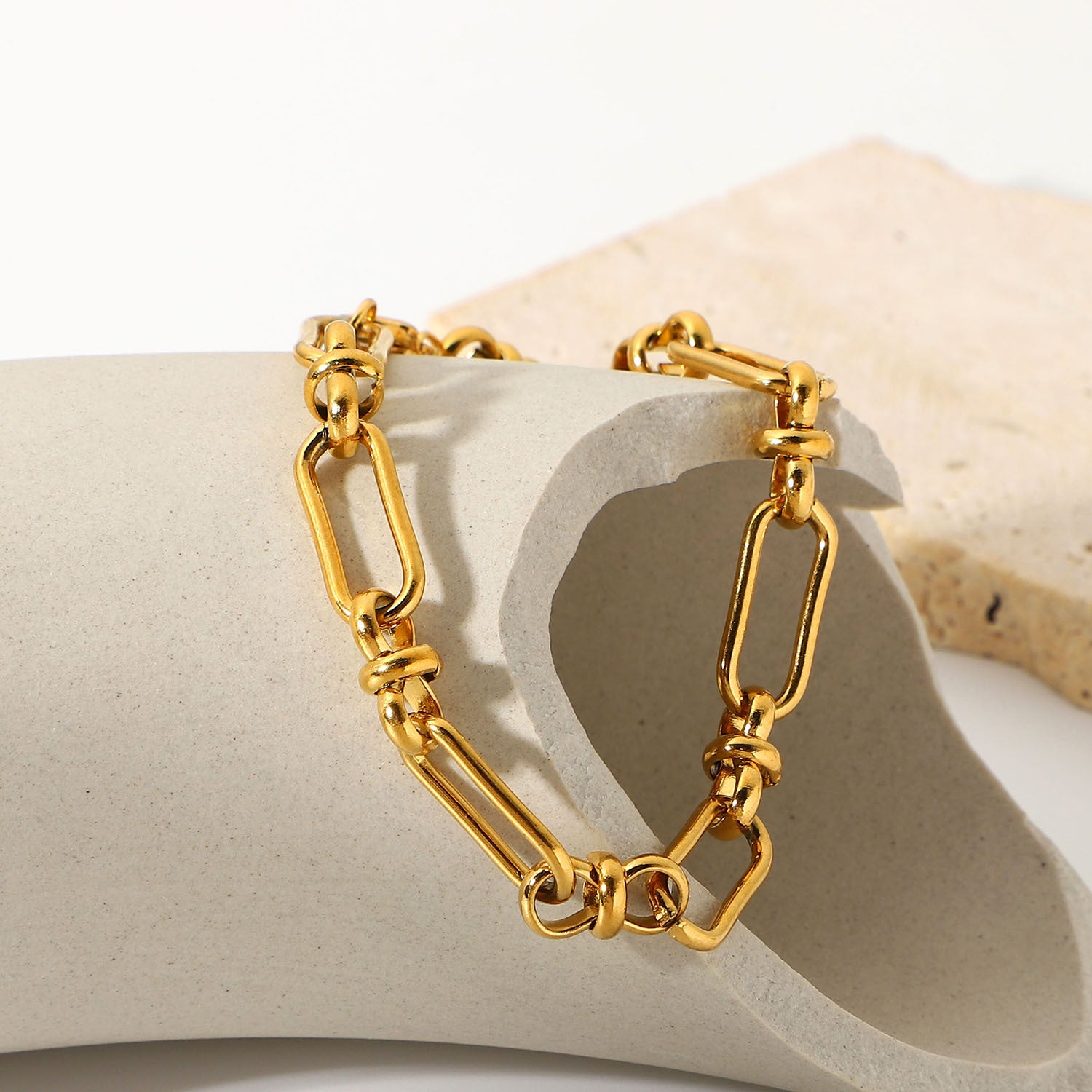 Stainless Steel PVD 18K Gold Plated Tarnish Waterproof Knot Chian Bracelet  For image 1