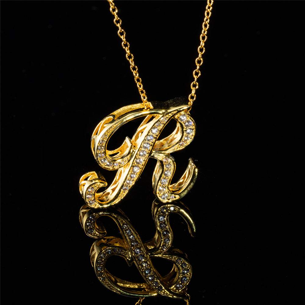 ANDYWEN 925 Sterling Silver Gold Long Chain Alphabet 26 Leter A W Pendant K H I image 42