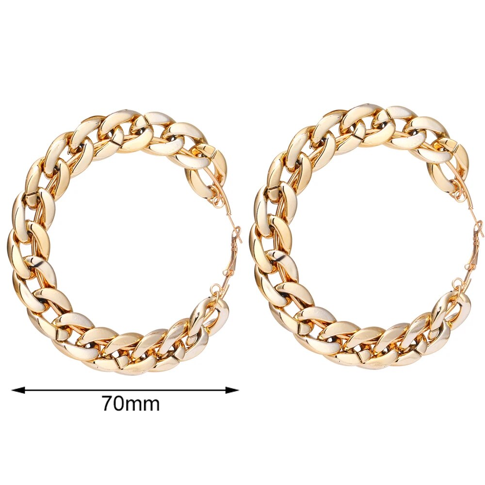FNIO Statement Gold Color Big Bamboo Circle Hoop Earrings For Women Hip Hop Ear image 24