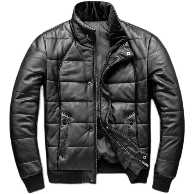 Sheepskin Jacket Top Layer  Down Cotton Winter Warm Coat Stand Collar Real Leat image 2