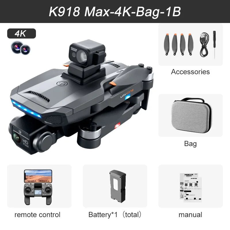 2023 New K918 MAX GPS Drone 4K Professional Obstacle Avoidance 8K DualHD Camera image 2