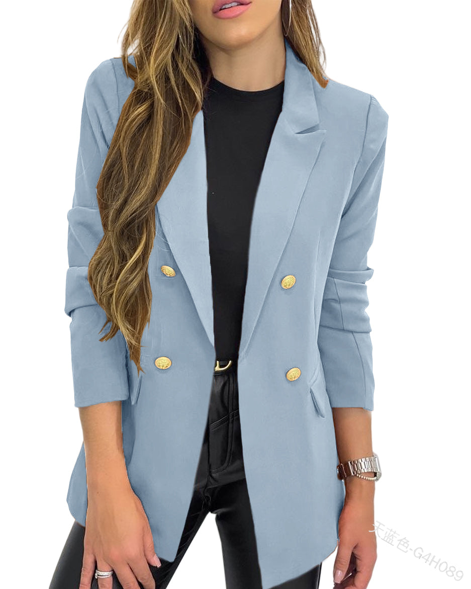 Women's Classic Buttons Slim Fitting Blazer Jacket Solid Color Casual Long Slee image 3