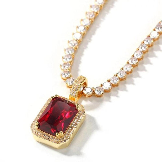 Stonefans Crystal Green Pendant Necklace Men Gold Silver Color Hip Hop Iced image 0