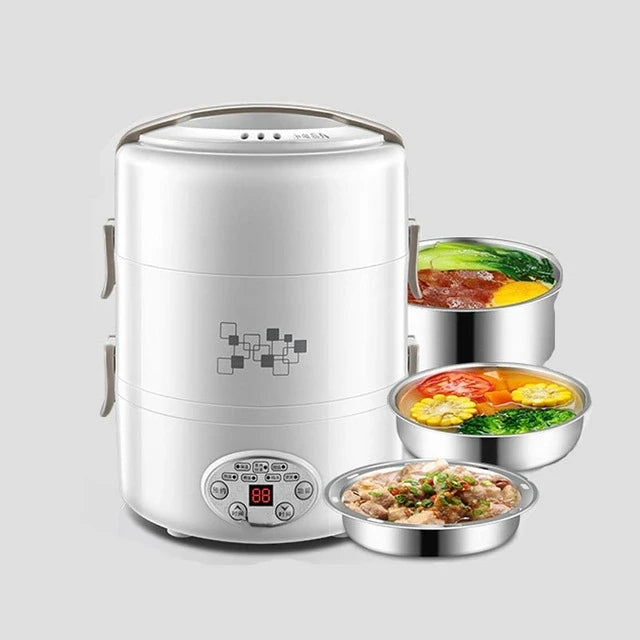 2024  Lunch Box 3 Layer Multifunction Steam Heating Rice Cooker with Steamer Po image 1