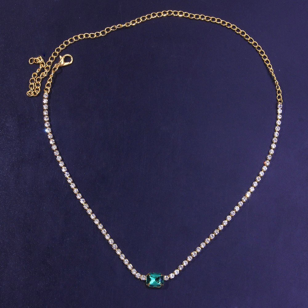 Stonefans Fashion Green Crystal Pendant Necklace Gold Chain for women Simple image 1
