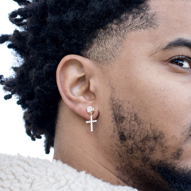 Punk Gold Color Cross Stud Earrings Hip Hop White Litter Rhimestone Jewelry Pie image 20