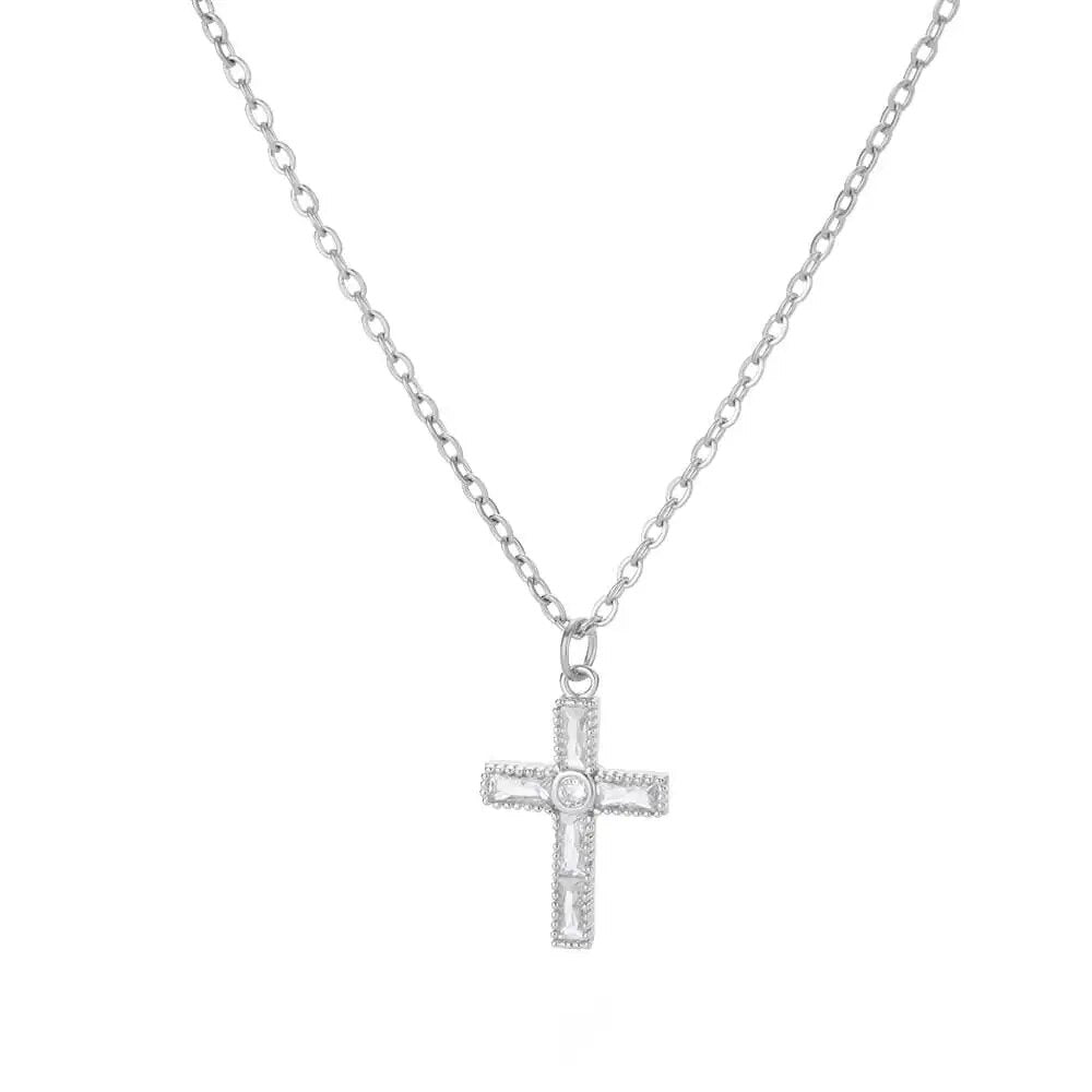 Zircon Cross Pendant Necklace for Women Gold Plated Stainless Steel Collar Neck image 6