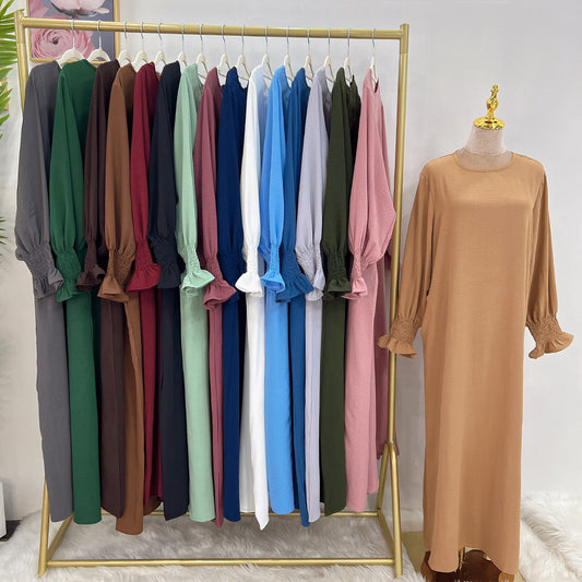 Prayer Dress Solid Color Jazz Crepe Dubai Turkish Muslim Abaya Loose Islamic Cl image 0
