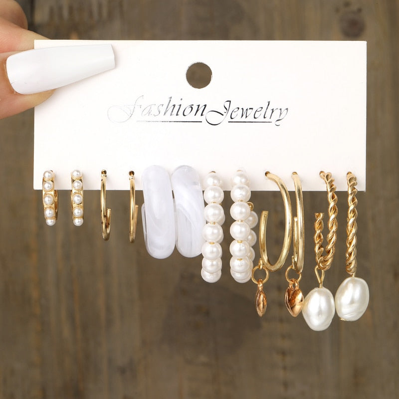 Boho Resin Colorful Earrings Set For Women Pearl Butterfly Gold Color Metal Cir image 16