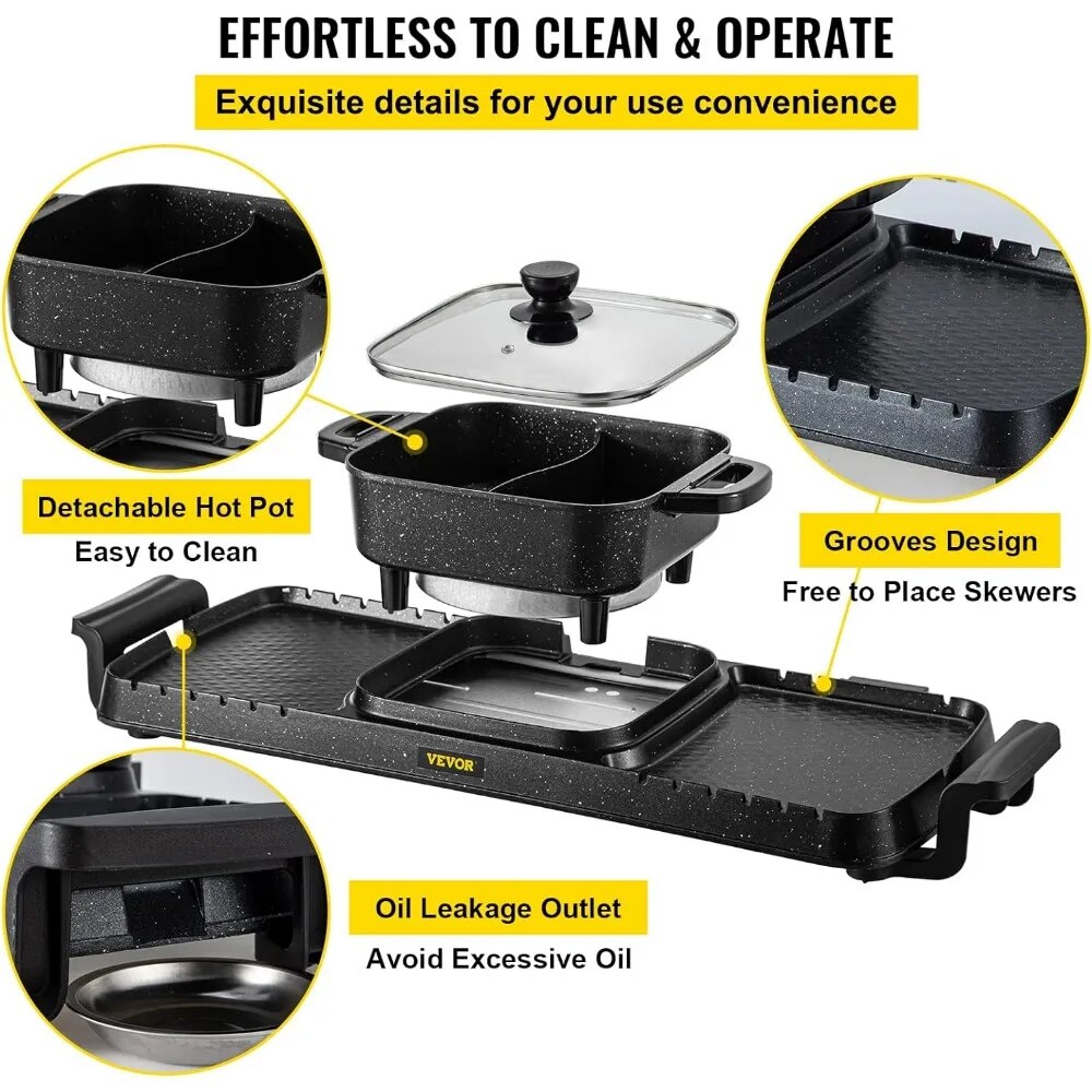 Electric Grill and Hot Pot, 2 in 1 Electric Hot Pot with Dual Temp Control, Mul image 4