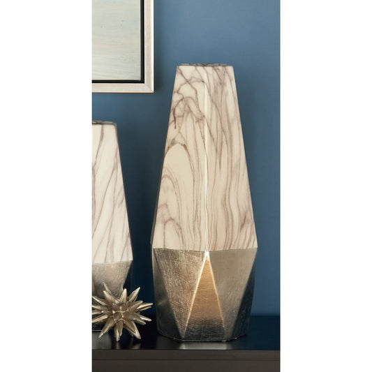 Faux Marble Gold Ceramic Vase with Gold Base image 0