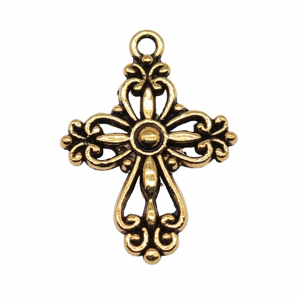 WYSIWYG 10pcs 28x20mm Antique Silver Color Antique Gold Color Cross Charm image 2