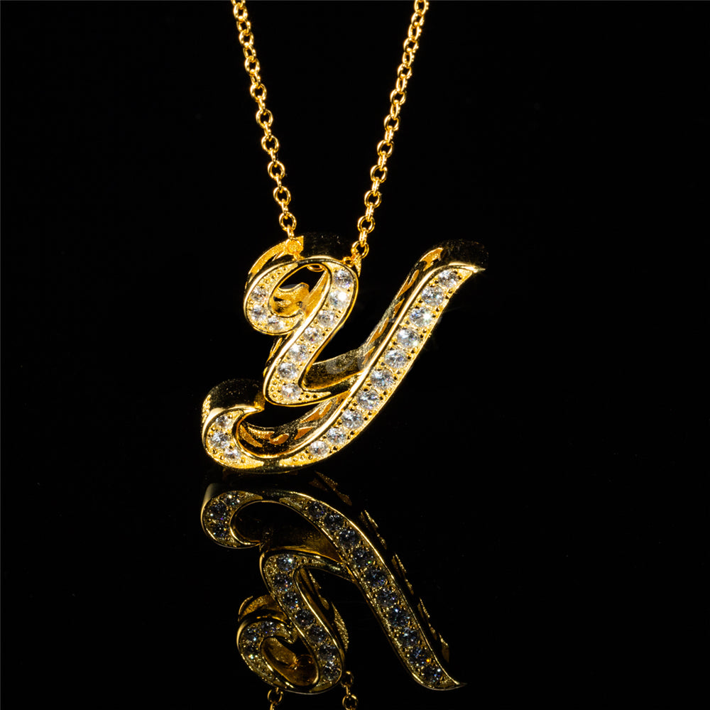 ANDYWEN 925 Sterling Silver Gold Long Chain Alphabet 26 Leter A W Pendant K H I image 18