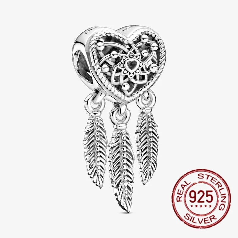 925 Sterling Silver Gold Color Family Tree Heart Crown Pendant Charm Fit Origin image 48