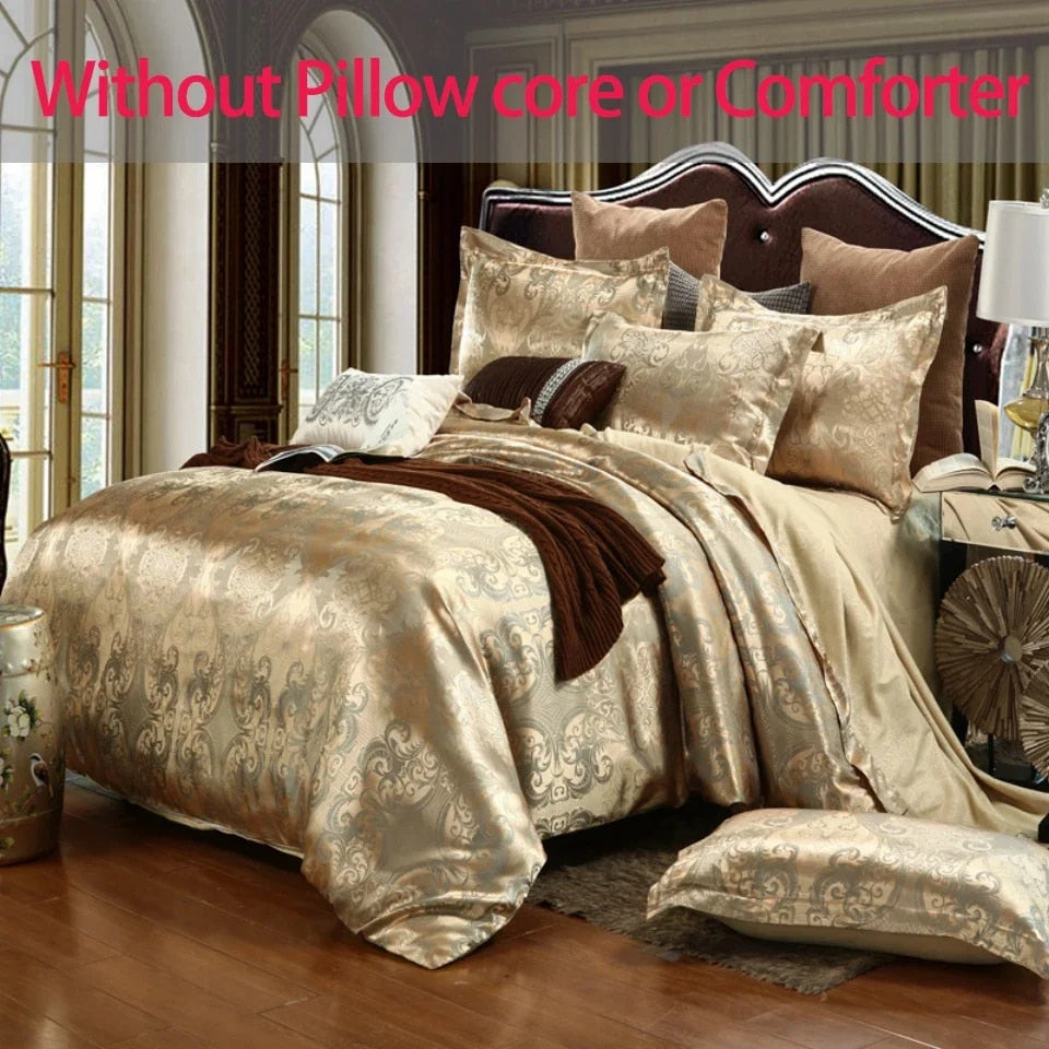 2/3PCS Luxury Jacquard Bedding Set King  Size Duvet Cover Flower Golden High Qu image 1