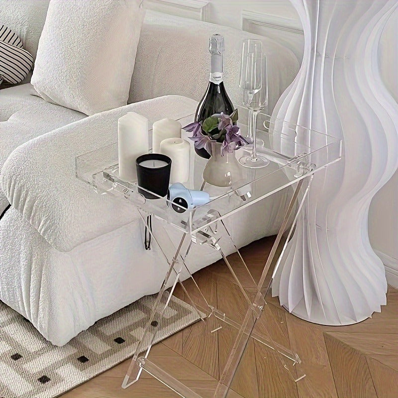 1pc Acrylic End Table, Nordic Simple Transparent Foldable Coffee Table, Multifu image 4