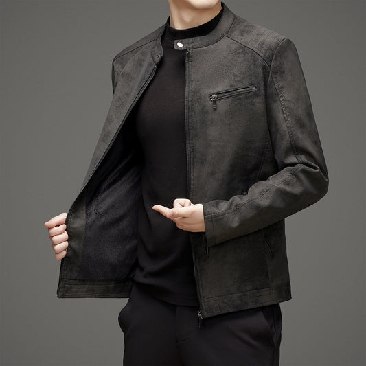 Winter Men's Leather Jacket Stand Up Collar Windproof Leather Jacket Men High Q image 0