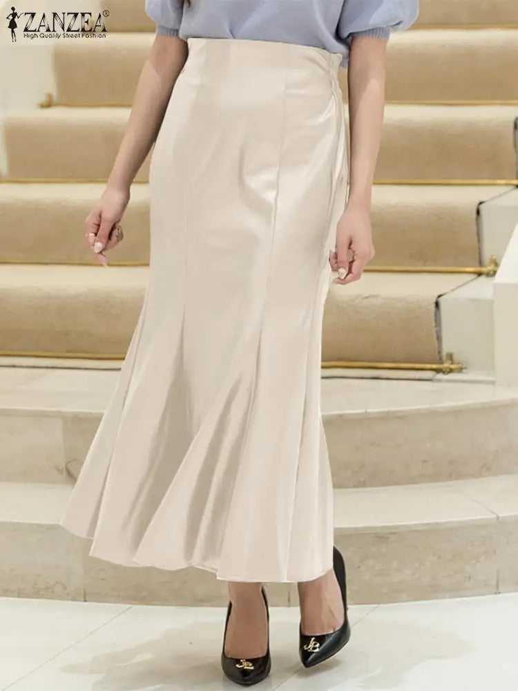 ZANZEA Long Skirt Leather Skirt Fashion High Waist Skirt Women PU Office Lady S image 5