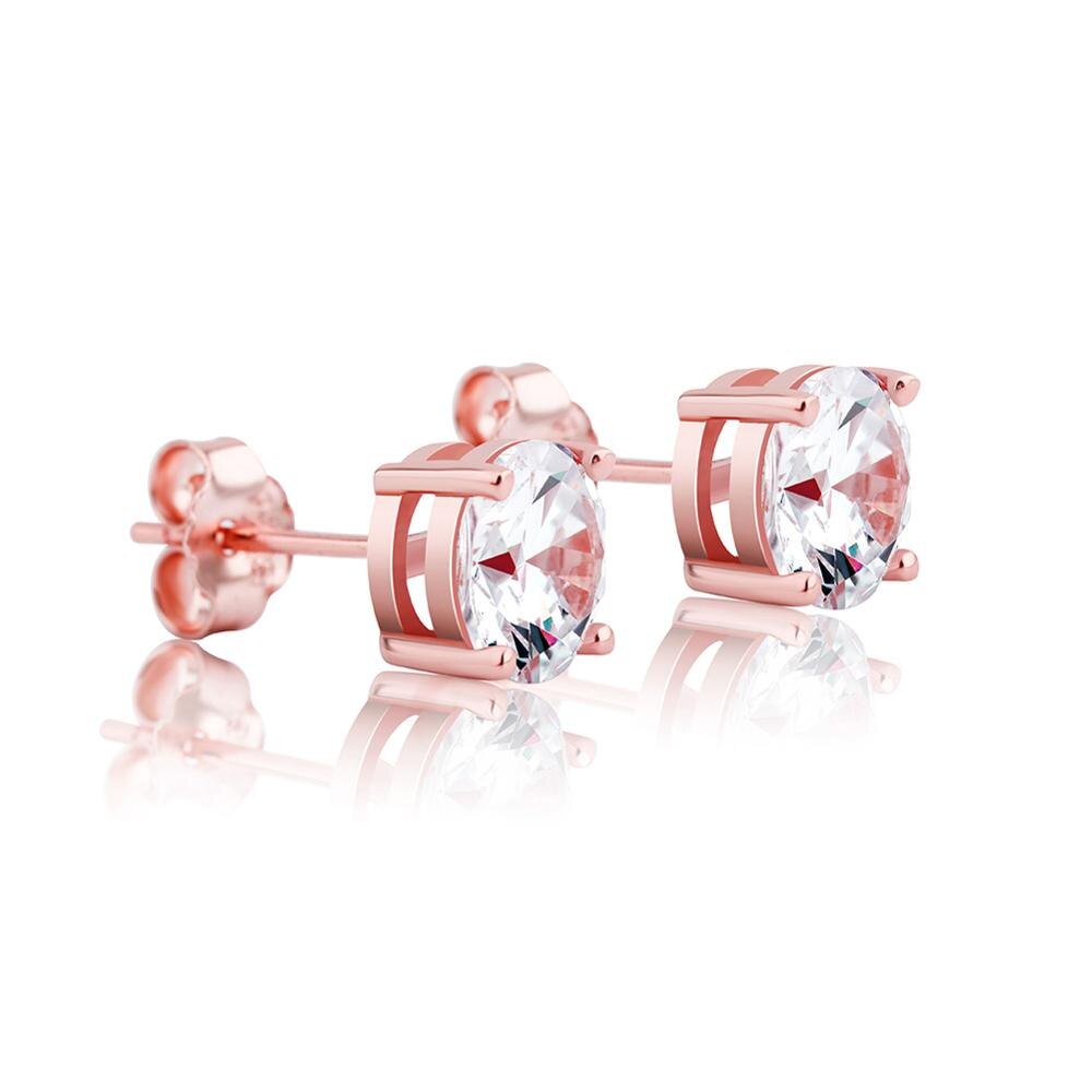 JINAO 4.6.8MM Round Cut CZ Stud Earrings Gold 925 Sterling Silver Jewelry Hip H image 2