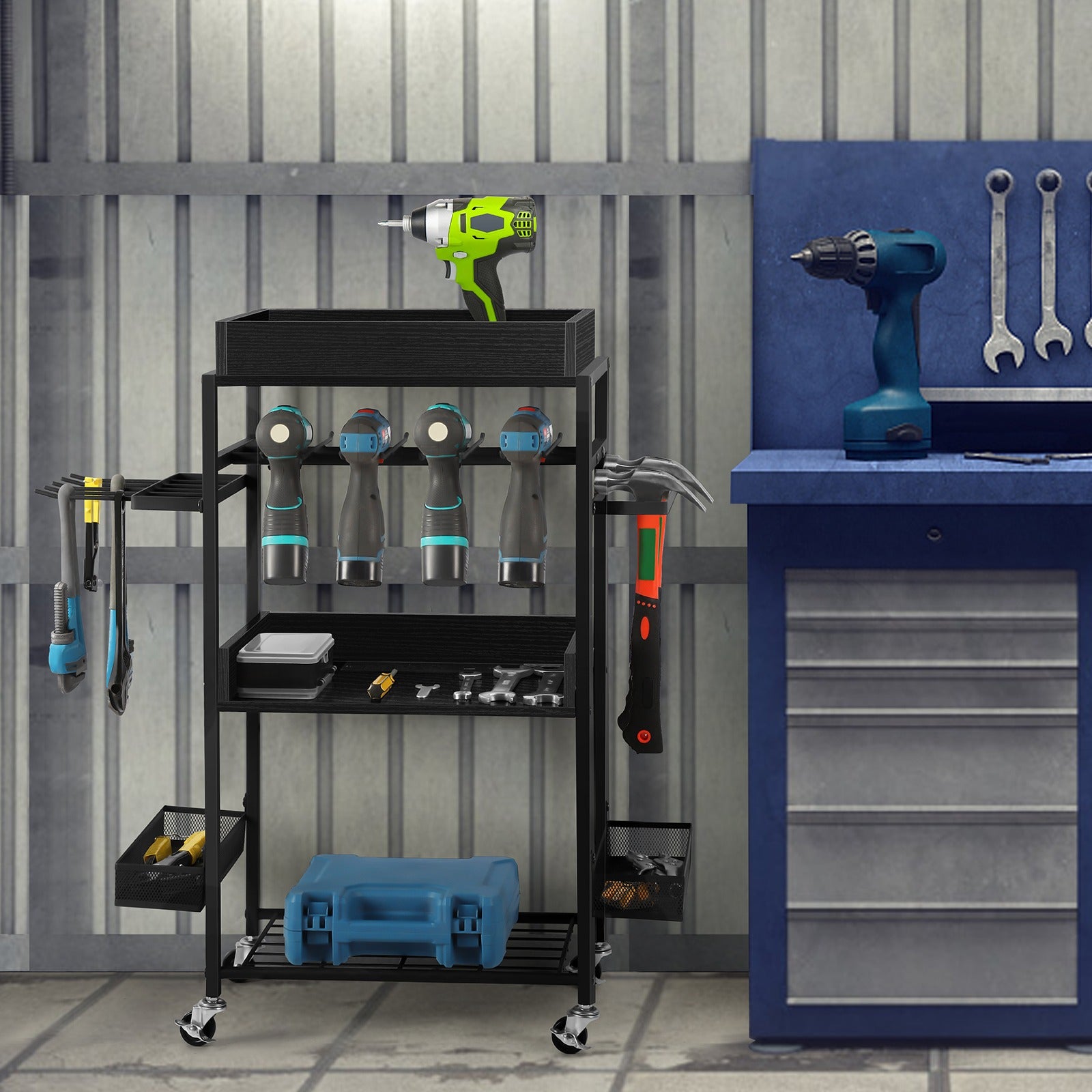 Power Tool Organizer Storage Cart with Charging Station, Garage Tool Box,Practi image 3