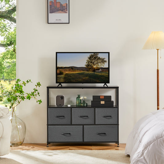 JHK TV Stand Dresser For Bedroom With 5 Fabric Drawers Storage Closet Chest Clo image 0