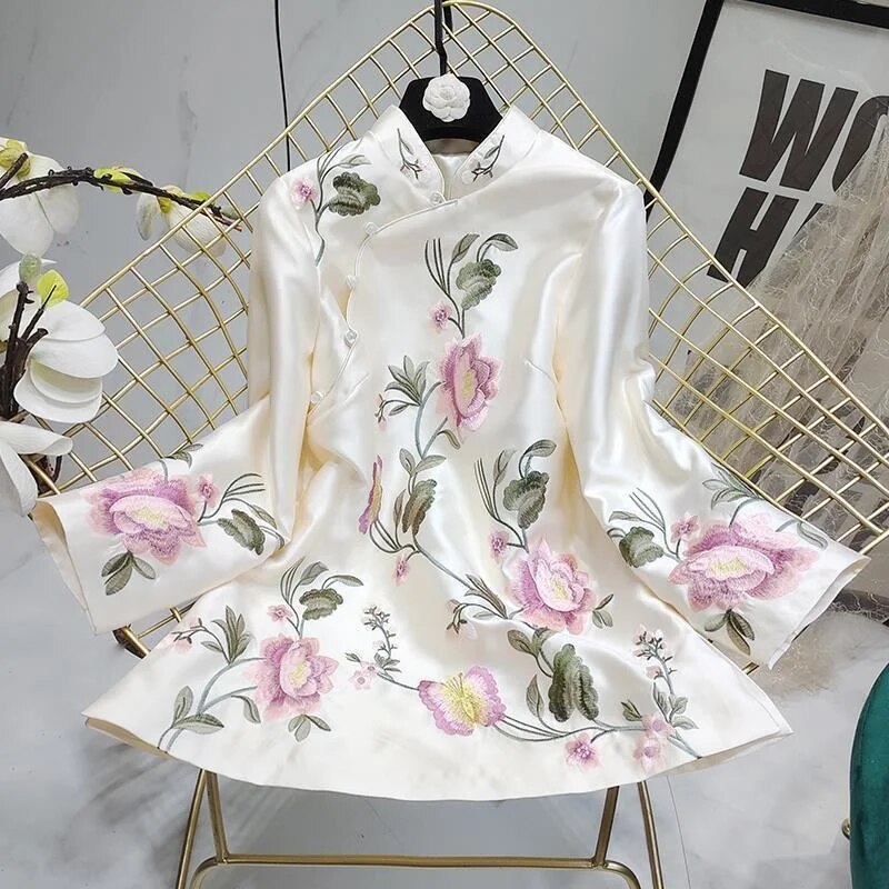Tang Suit Shirt National Style Traditional Elegant Embroidery Women Chinese Vin image 2