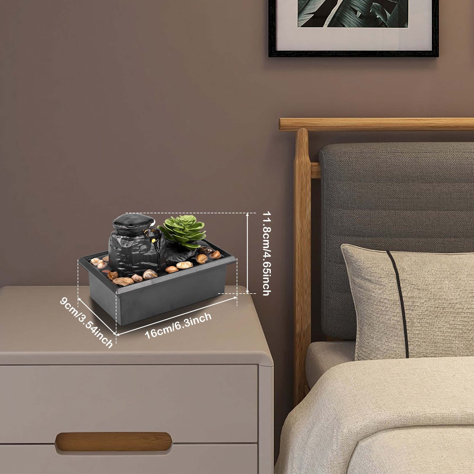 Tabletop Fountain with Light Mini Indoor Water Fountain Feature Zen Meditation image 0