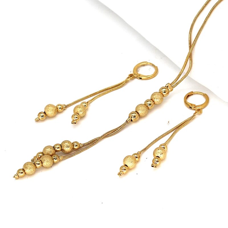 Fashion Charms Ball Sets Gold Color,Small Beads Dubai Necklace Earrings for Wom image 19