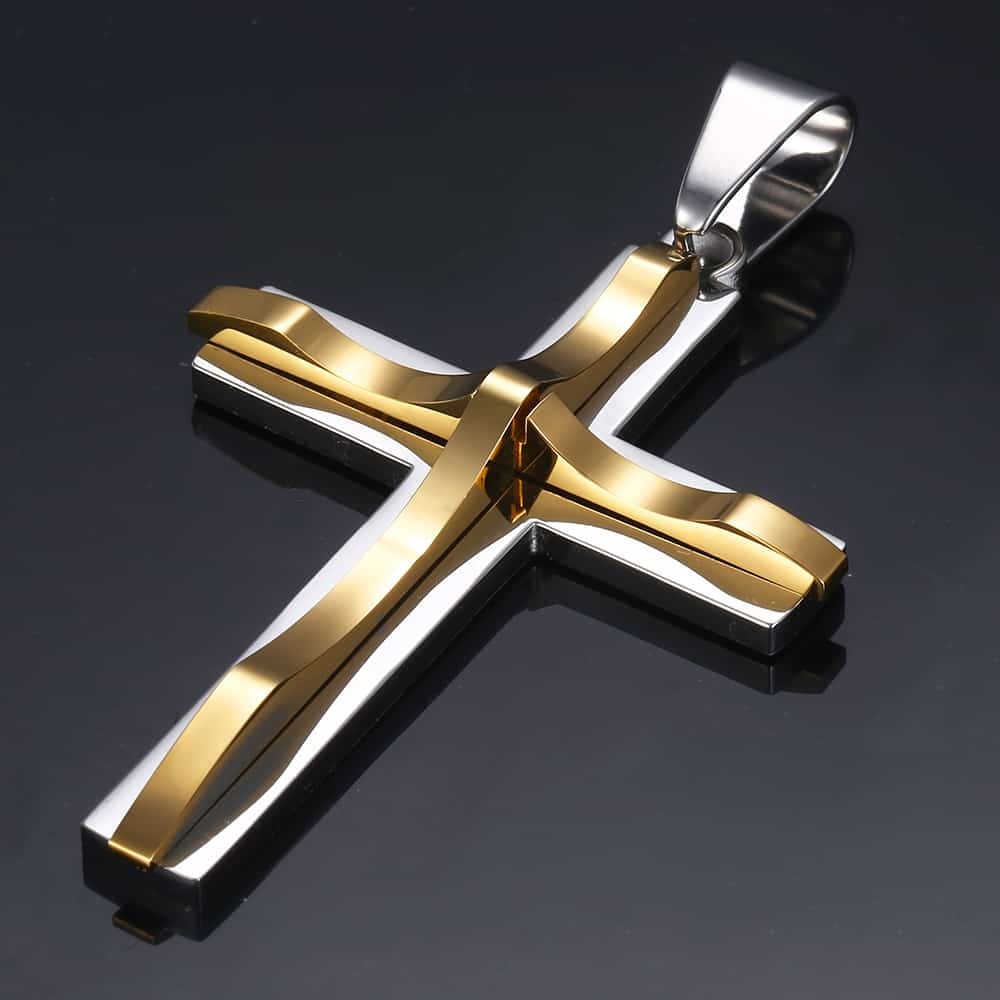 Gold Silver Color Cross Pendant Necklace For Men  Stainless Steel Pendant Neckl image 6