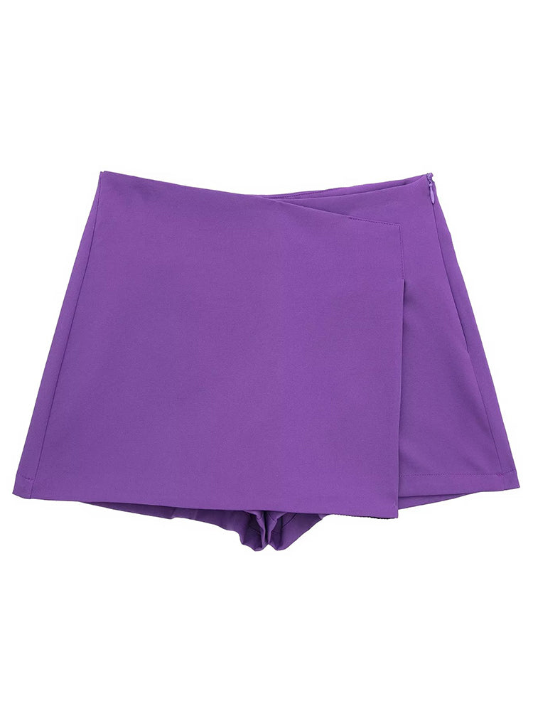 Willshela Women Fashion Solid Asymmetrical Side Zipper Skirts Shorts Vintage Hi image 2