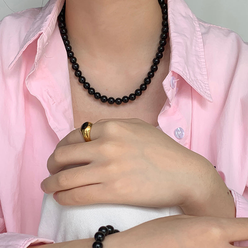 Double circle natural black agate necklace k gold necklaces for women Chain for image 2