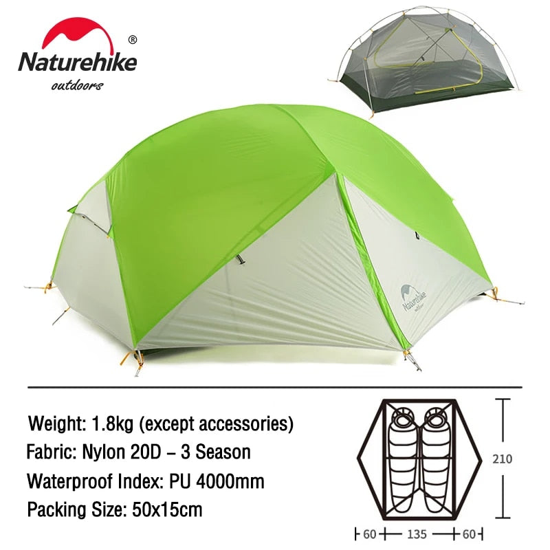 Naturehike Mongar 2 Tent 2 Person Backpacking Tent 20D Ultralight Travel Tent W image 3