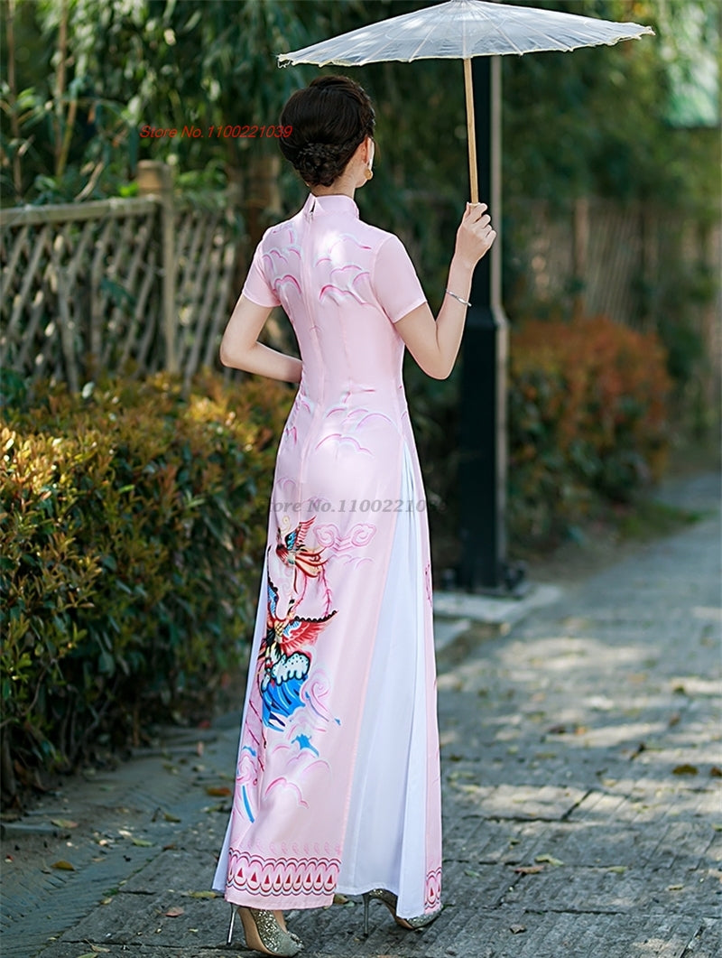 2024 vietnam aodai dress traditional chinese improved qipao national phoenix pr image 3