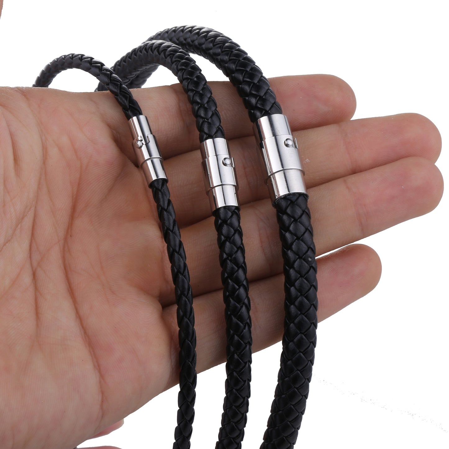 Men's Leather Choker Brown Black Braided Rope Chain Necklace For Men Boys Stain image 10