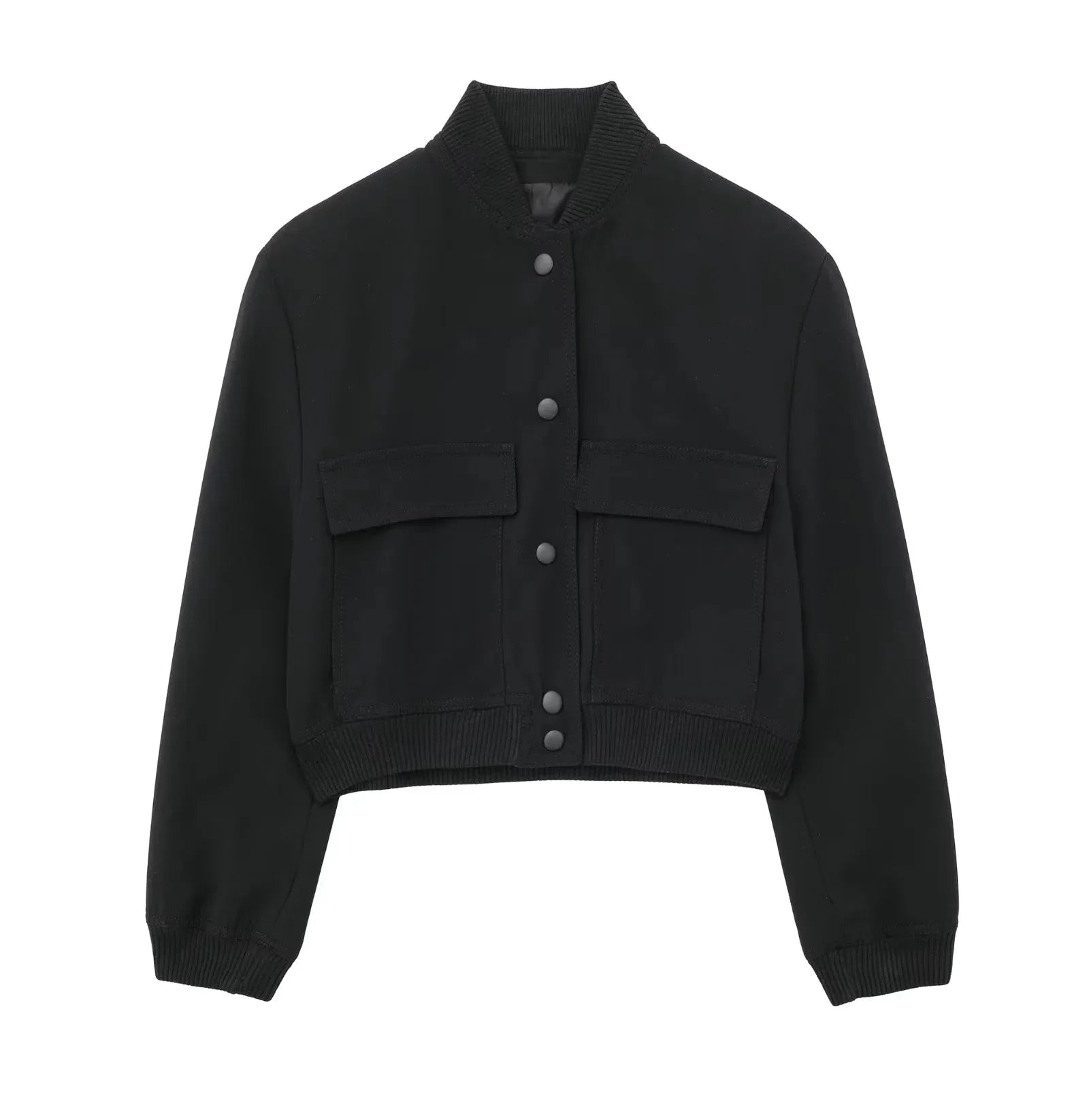TRAF Vintage Solid Long Sleeve Bomber Jacket Spring Women Casual Coats Streetwe image 1