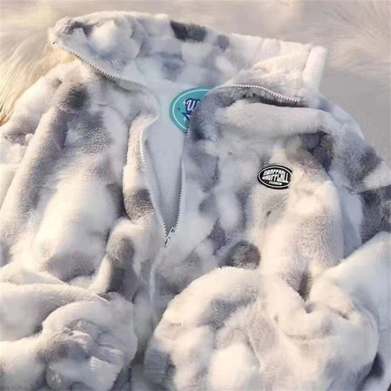 Tie Dye Lambs Wool Men's Parkas Streetwear Autumn Winter Men Clothing Hip Hop P image 5