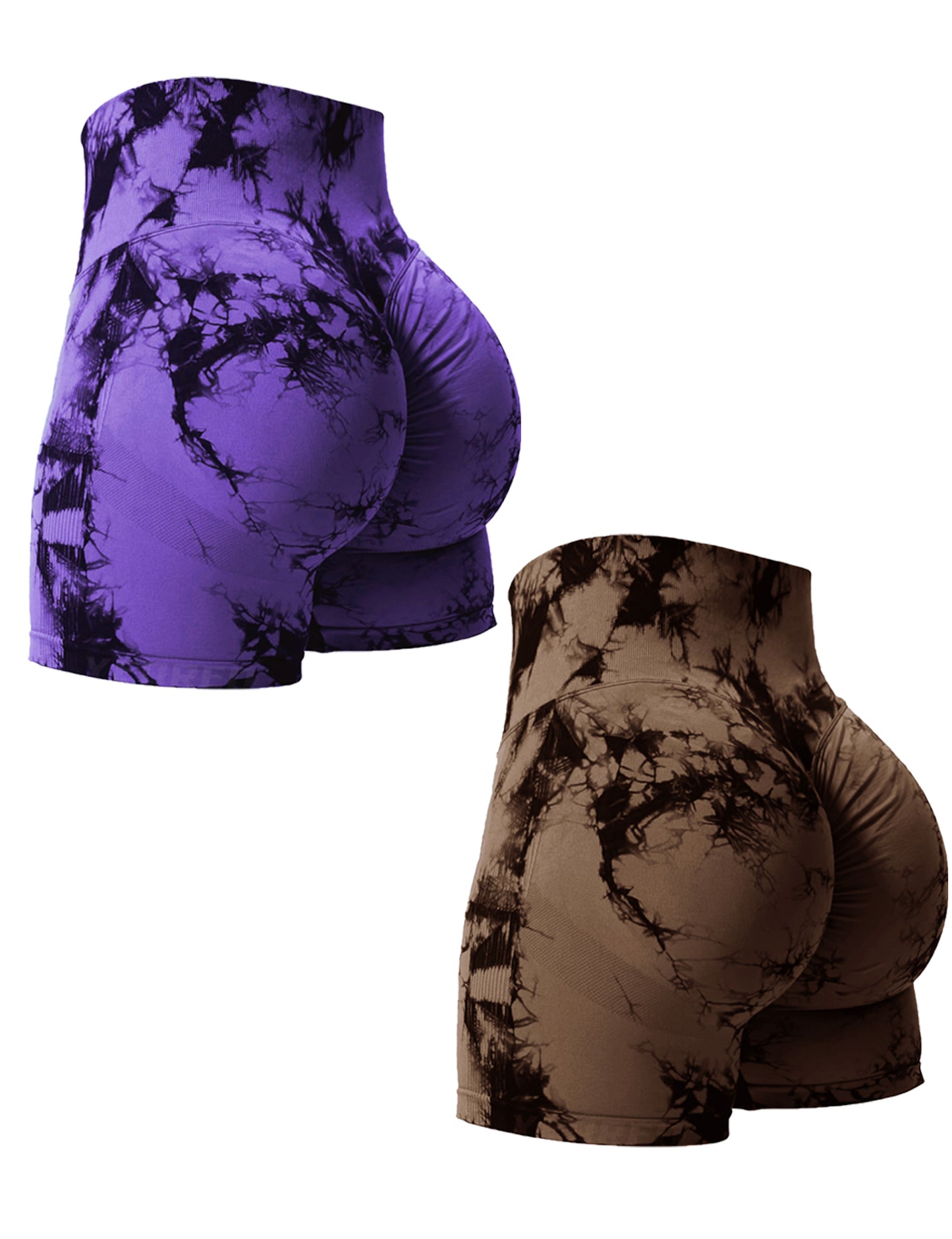 2PCS Tie Dye Butt Lifting Sexy Gym Shorts Woman Skinny Stretch High Waist Sport image 3
