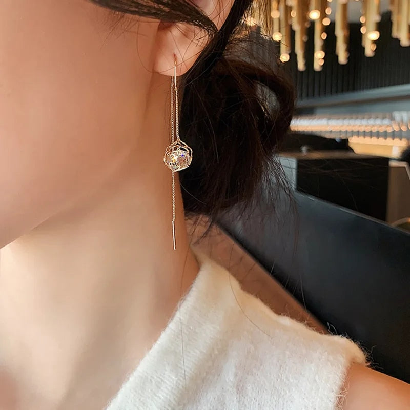 Black Heart Ear Line Long Hanging Earrings for Women Gold Color Ear Wire Pierci image 6